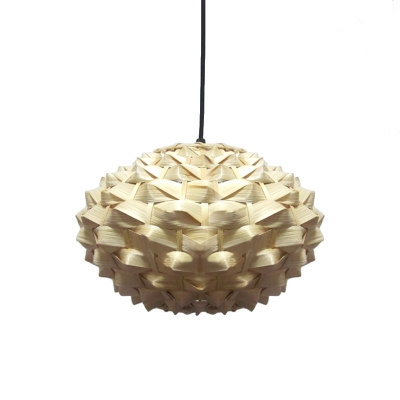 Lantern Pendant Lamp Chinese Bamboo 1 Head Beige Hanging Light Fixture, 12