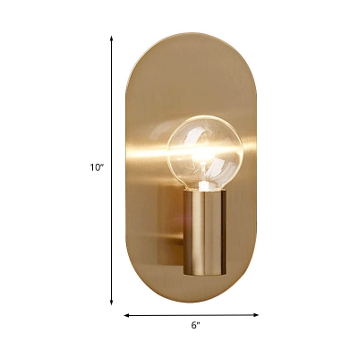 Metal Armed Wall Lamp Contemporary 1 Bulb Sconce Light Fixture in Gold with Oval Backplate