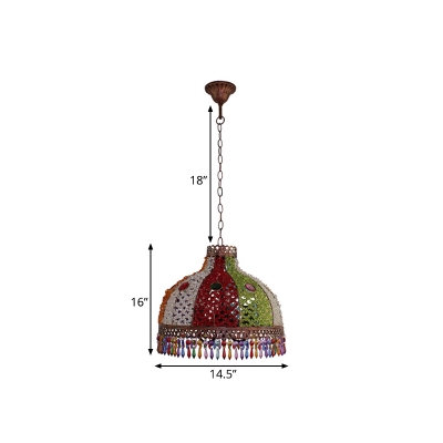 Metal Bowl Chandelier Pendant Light Art Deco 3/6 Heads Kitchen Drop Lamp in Orange/Green, 14.5