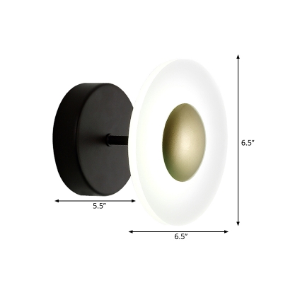 Metal Circular Wall Lighting Minimalist LED Sconce Light Fixture in Black for Living Room