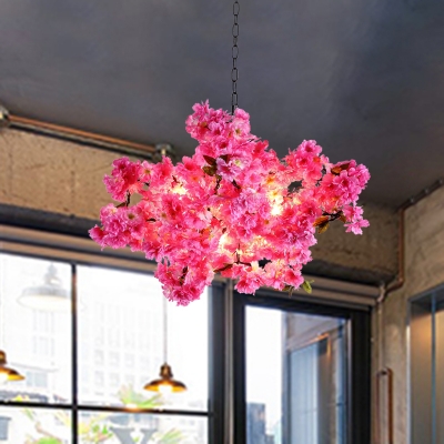 Pink 5 Heads Chandelier Lamp Industrial Metal Flower Hanging Light Fixture for Restaurant