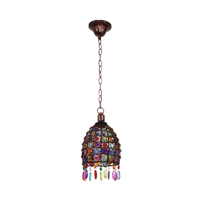 Stained Glass Rust Hanging Pendant Dome 1 Head Traditional Drop Lamp for Living Room