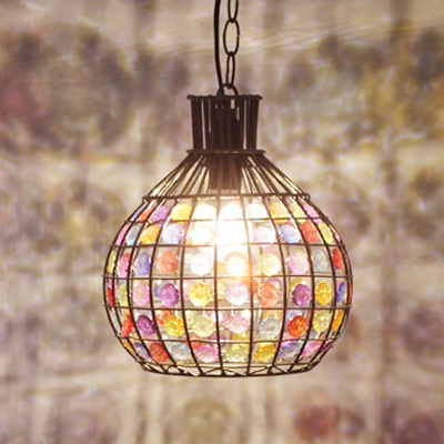Traditional Globe Down Lighting Pendant 1 Bulb Metal Hanging Ceiling Light in Red/Green/Purple for Restaurant