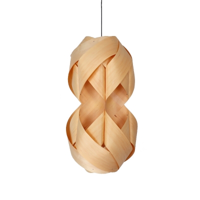 Twist Wood Pendant Lamp Chinese 1 Head Beige Ceiling Hanging Light for Living Room