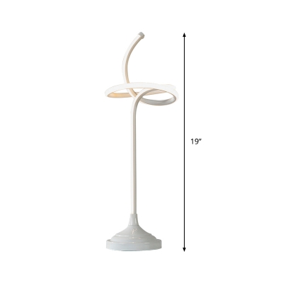 White Swirly Nightstand Lamp Contemporary LED Acrylic Task Lighting in White/Warm Light