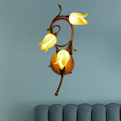 Yellow Glass Flower Wall Mounted Lamp Country Style 3 Heads Living Room Sconce Light Fixture
