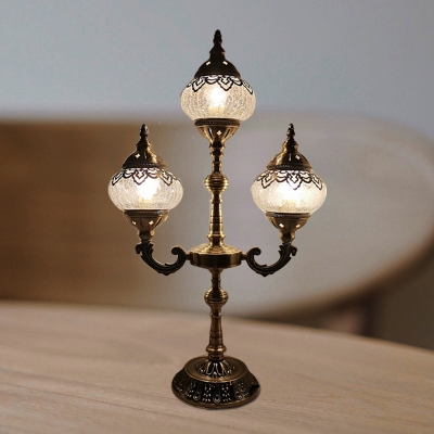 1/2/3-Bulb Nightstand Light Vintage Moon/Gooseneck Arm/Arm Clear Crackle Glass Shade Night Table Lamp in Bronze