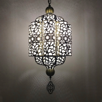 1 Bulb Metal Pendant Lighting Vintage Black Curvy Dining Room Ceiling Suspension Lamp