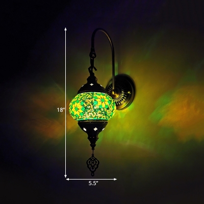 1 Bulb Stained Glass Wall Mount Lamp Tradition Style Yellow/Green/Gold Lantern Coffee House Sconce Light Fixture