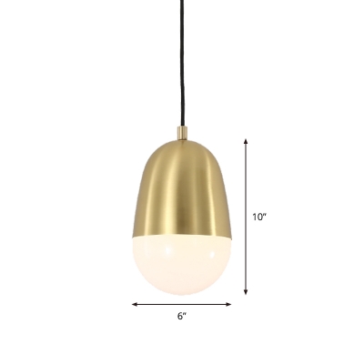 1 Head Bedroom Pendant Lamp Modernist Brass Hanging Light Fixture with Pill Metal Shade