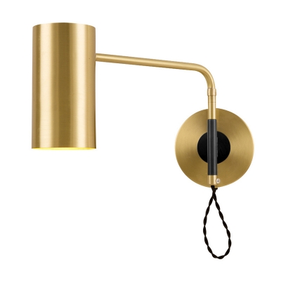 1 Head Tubular Wall Lamp Contemporary Metal Sconce Light Fixture in Brass/Black with Swing Arm