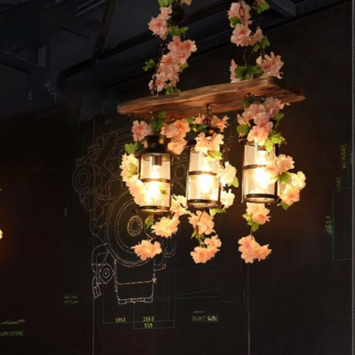 2/3 Heads Metal Island Pendant Antique Pink/Green Lantern Restaurant LED Down Lighting with Plant/Flower Decor