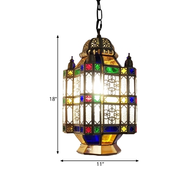 3 Bulbs Hanging Chandelier Art Deco Restaurant Ceiling Pendant Lamp with Castle Metal Shade in Brass