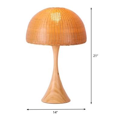 Bamboo Domed Desk Lamp Chinese 1 Head Task Lighting in Beige with Trumpet Wood Base