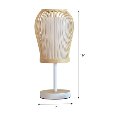 Bamboo Jar Desk Lamp Asian 1 Head Beige Task Lighting with Cylinder White Parchment Shade