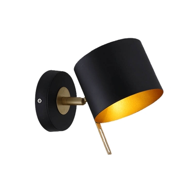 Black Drum Wall Lamp Modern 1 Head Metal Sconce Light Fixture with Adjustable Arm