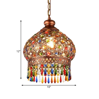 Brass 3 Bulbs Chandelier Lamp Traditional Metal Dome Hanging Ceiling Light for Living Room