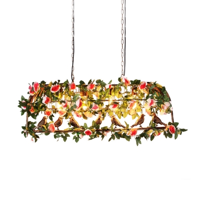 Brass 4 Heads Island Lamp Industrial Metal Birdcage Flower Hanging Ceiling Light for Restaurant