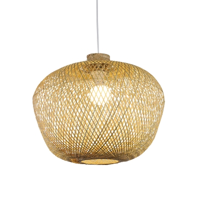 Chinese Hand-Worked Pendant Lighting Bamboo 1 Head Ceiling Suspension Lamp in Beige