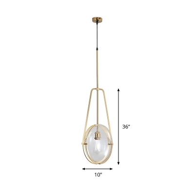 Clear Glass Oval Pendant Lighting Modernism 1 Head Hanging Ceiling Light in Gold
