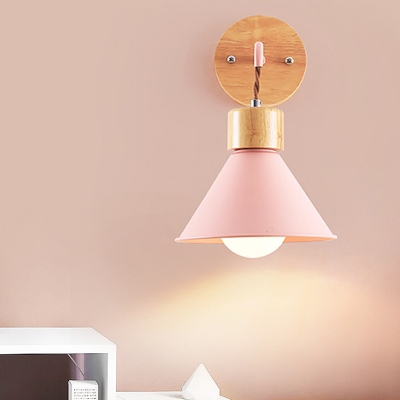 Cone Wall Lighting Modernist Metal 1 Bulb White/Grey/Pink Sconce Light Fixture with Cuvry Arm