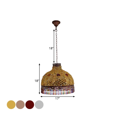 Decorative Bowl Pendant Chandelier 3/6 Bulbs Metal Down Lighting in White/Beige/Red, 14.5