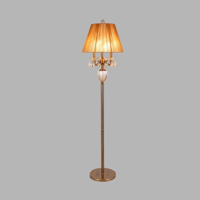 Empire Shade Living Room Floor Light Retro Fabric 3 Bulbs Beige Standing Lamp with Dangling Crystal
