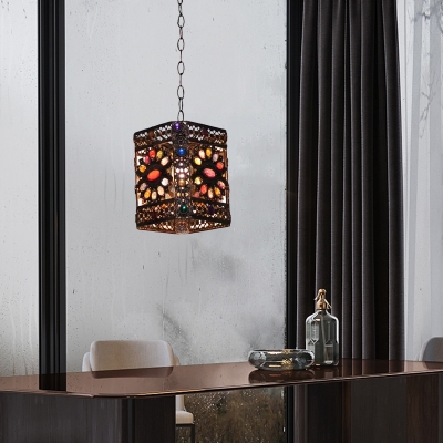 Globe/Rectangle Restaurant Pendant Lamp Decorative Stained Glass 1 Head Rust Hanging Ceiling Light