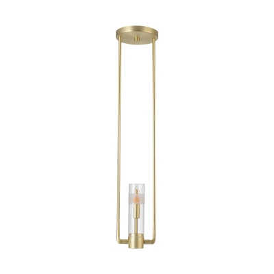 Gold Rectangle Hanging Light Modern 1 Bulb Metal Pendant Light Kit with Tube Clear Glass Shade