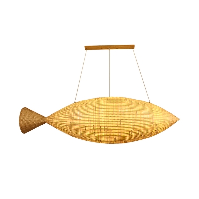 Japanese Handcrafted Pendant Chandelier Bamboo 2 Heads Hanging Ceiling Light in Beige