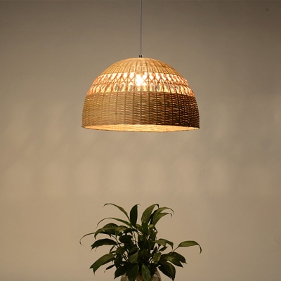 Japanese Hemisphere Hanging Light Bamboo 1 Head Suspended Lighting Fixture in Flaxen