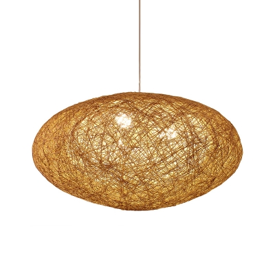 Lantern Pendant Chandelier Chinese Bamboo 3 Heads Ceiling Hanging Light in Flaxen