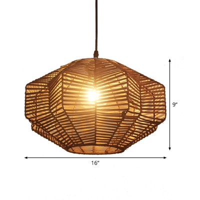 Lantern Rattan Ceiling Lamp Asia 1 Head Coffee Hanging Light Fixture for Dining Room