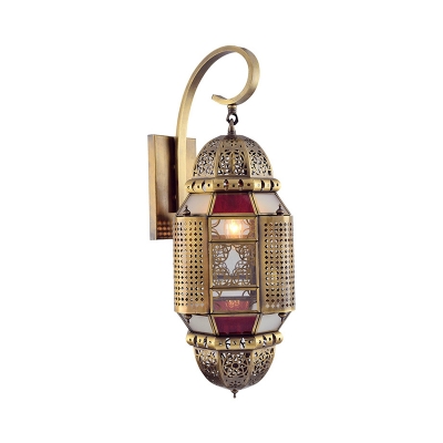 Lantern Sconce Light Traditionary Metal 1 Head Wall Mounted Lamp in Brass for Restaurant