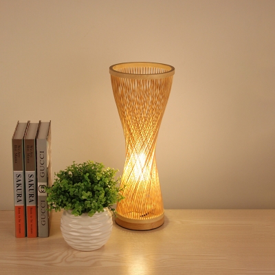 Laser Cut Reading Light Japanese Bamboo 1 Bulb Wood Small Desk Lamp for Bedroom