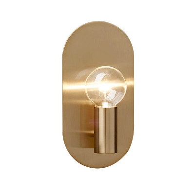 Metal Armed Wall Lamp Contemporary 1 Bulb Sconce Light Fixture in Gold with Oval Backplate