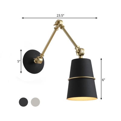 Metal Conical Wall Lighting Contemporary 1 Bulb White/Black Sconce Light Fixture with Double Arm