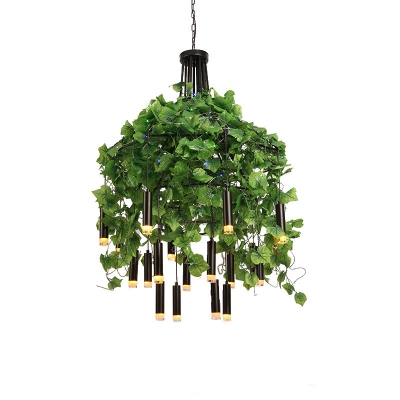 Metal Green Hanging Chandelier Leaf 22 Lights Industrial LED Pendant Lighting, 23.5