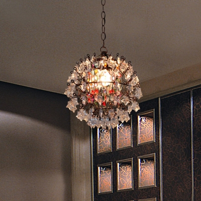 Metal Sphere Pendant Ceiling Light Vintage 1 Head Living Room Drop Lamp in White