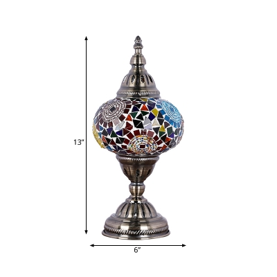 Nickel 1 Head Nightstand Light Mediterranean Style Red/Blue Stained Glass Tower Table Lamp