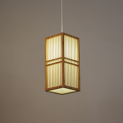 Rectangular Pendant Light Japanese Wood 1 Head Ceiling Suspension Lamp in Beige for Tearoom