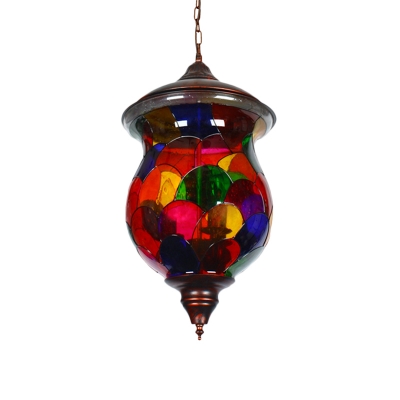 Red Jar Hanging Ceiling Light Traditionalist Stained Glass 1 Head Living Room Suspension Lamp