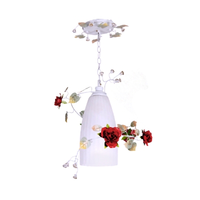 Traditional Elongated Dome Hanging Pendant 1 Head White Glass Down Lighting for Dining Room