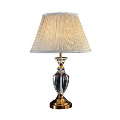 Traditionalism Pleated Shade Night Lamp 1 Bulb Clear Crystal Glass Table Light in Cream Gray