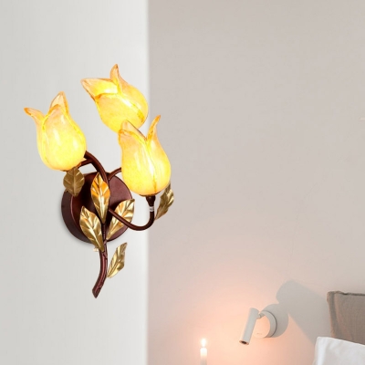 Tulip Metal Wall Sconce Light Pastoral 3 Heads Living Room LED Wall Lighting Fixture in Brass