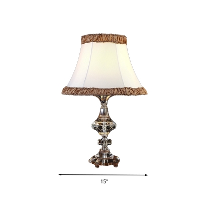 White 1 Light Table Lamp Traditionalist Crystal Bell Nightstand Light with Fabric Shade