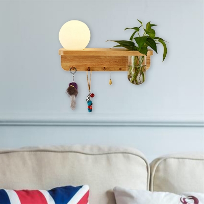 Wood 1 Light Wall Lamp Antique Milk Glass Global LED Wall Sconce Light without Plant, Left/Right