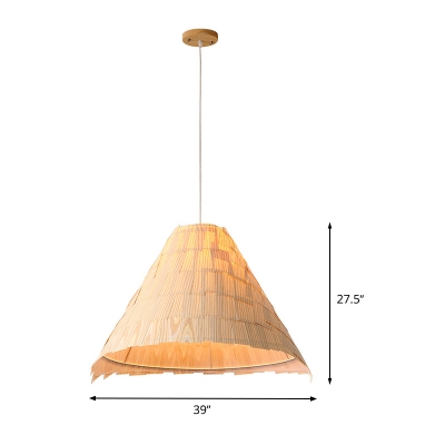1 Bulb Wide Flare Pendant Lighting Japanese Wood Ceiling Suspension Lamp in Beige