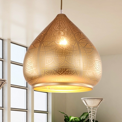 1 Head Droplet Pendant Light Traditional Metal Suspended Lighting Fixture in Gold/Bronze/Silver