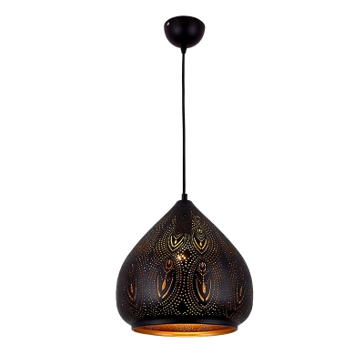 1 Head Metal Ceiling Lamp Vintage Black Carved Restaurant Pendant Lighting Fixture